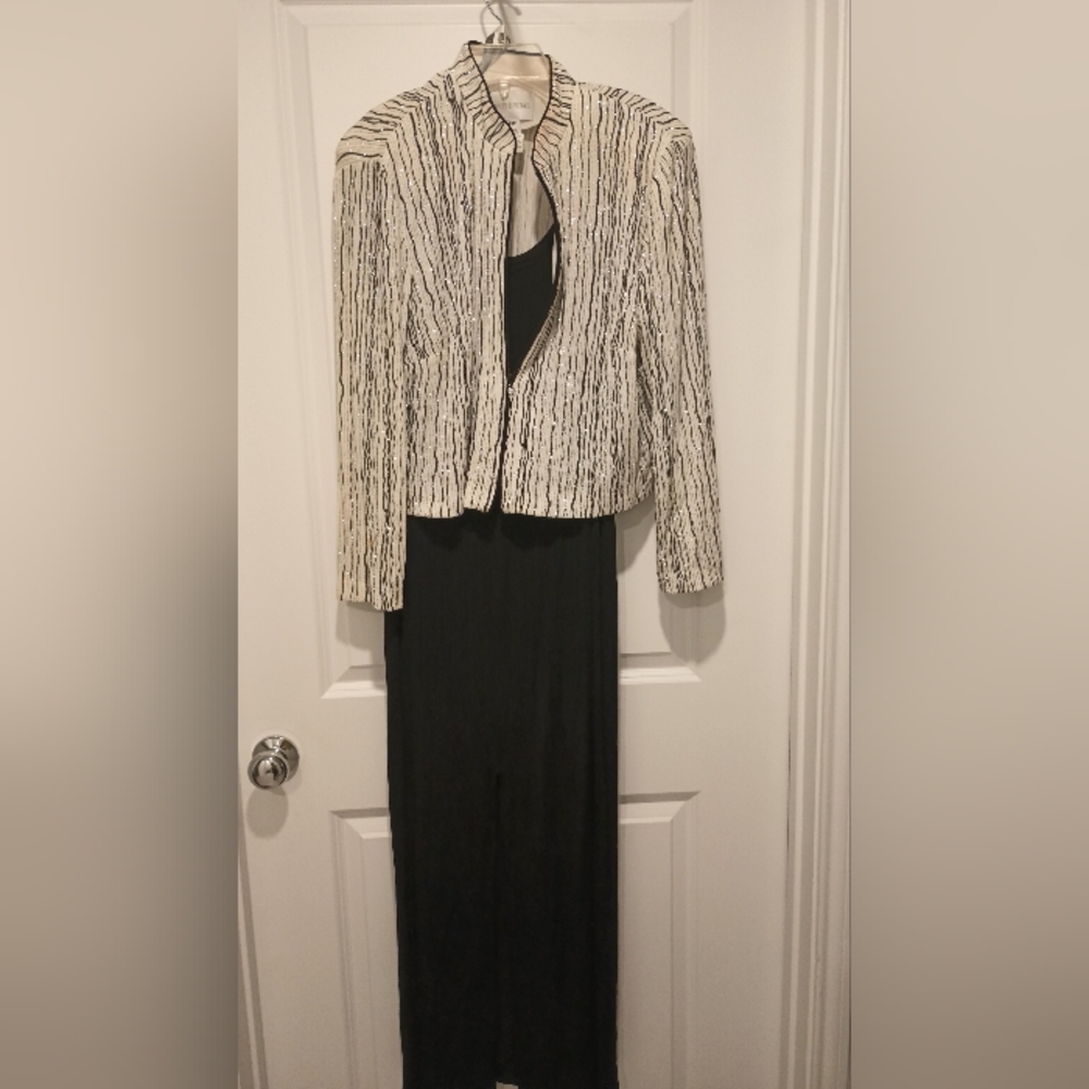Black & White Sparkle MOB dress with  Striped Jacket